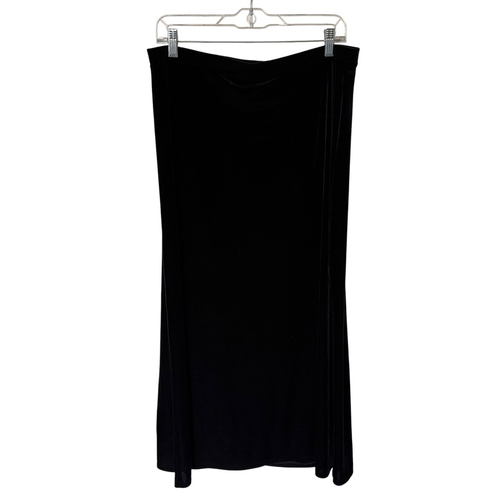 Kathie Lee Collection Maxi Skirt Women Large Black Excellent Velvet Stretch 90s